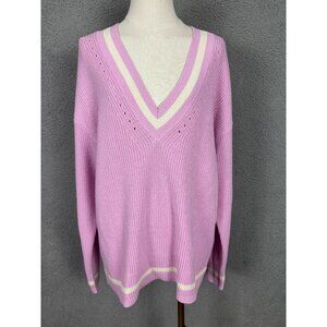 On 34th Women's V-Neck Tipped Sweater Pink Lilac Size Medium Pre-Owned Excellent